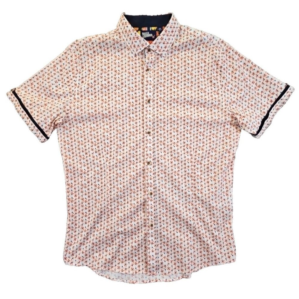 Billy London Shirt‎ Men's XXL Short Sleeve Button Up Orange Floral Slim Fit EUC